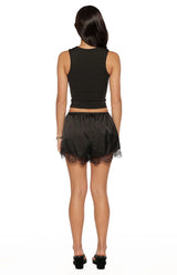 Agnes Black Lace Trim Satin Shorts