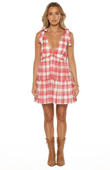 Angel Girl Red Plaid Print Mini Dress