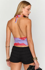 Astrid Purple Floral Halter Top