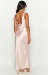 Attina Pink Satin Maxi Dress