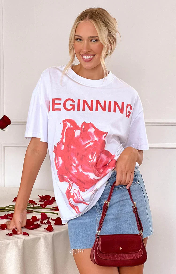 Beginning Rose White Tee