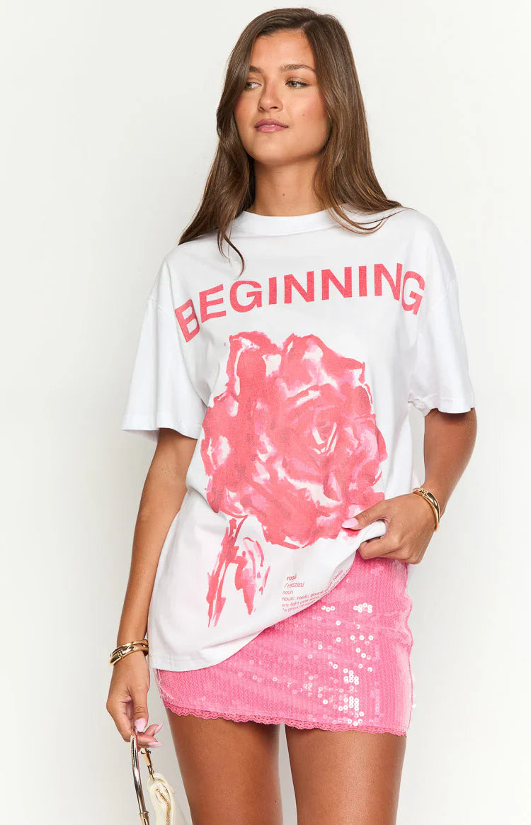 Beginning Rose White Tee