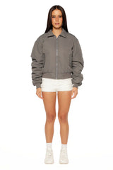 Benson Grey Puff Bomber Jacket