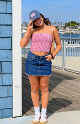 Boston Red Gingham Strapless Top