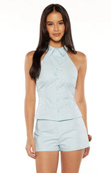 Caelan Blue Button Up Top