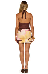 Carrie Brown Floral Cowl Neck Belt Mini Dress