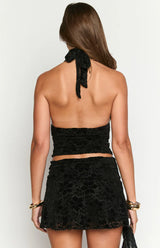 Clancy Black Velvet Crop Top