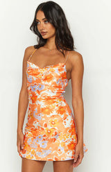 Come And Get It Orange Floral Party Dress