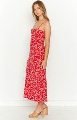Delphine Red Floral Midi Dress