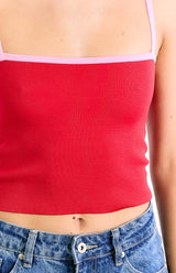 Florrie Red Pink Contrast Knit Top