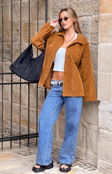 Suki Tan Suede Oversized Jacket