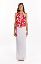Ostara Yellow Orchid Cowl Neck Tie Top