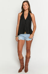 Petie Black Linen Blend Top