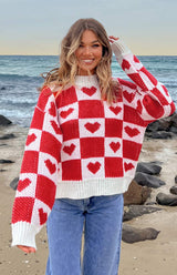 Red Heart Patchwork Jumper