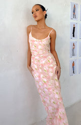 Renesmee Pink Floral Chiffon Maxi Dress