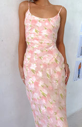 Renesmee Pink Floral Chiffon Maxi Dress