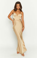 Sarah Champagne Corset Formal Maxi Dress