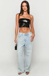 Sass Black Sequin Strapless Crop Top