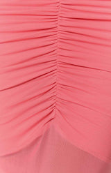 Veronica Pink Mesh Ruched Maxi Dress