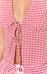 Wednesday Red Gingham Puff Sleeve Tie Top