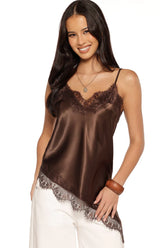 Ziva Brown Satin Lace Asymmetrical Top