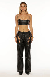 Austin Black PU Leather Lace Up Pants